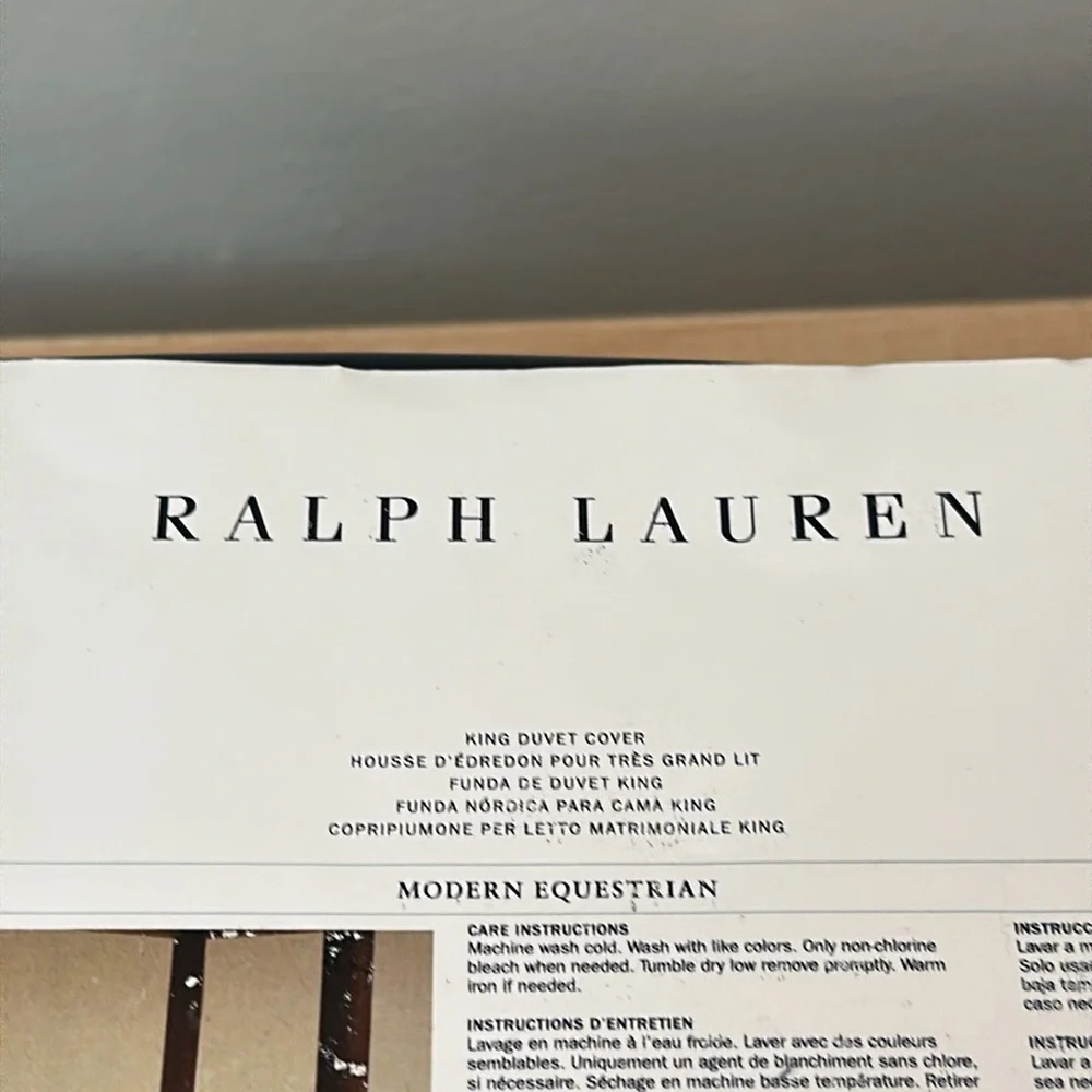 Ralph Lauren King Modern Equestrian Navy/Cream Windowpane Cotton Cashmere Duvet